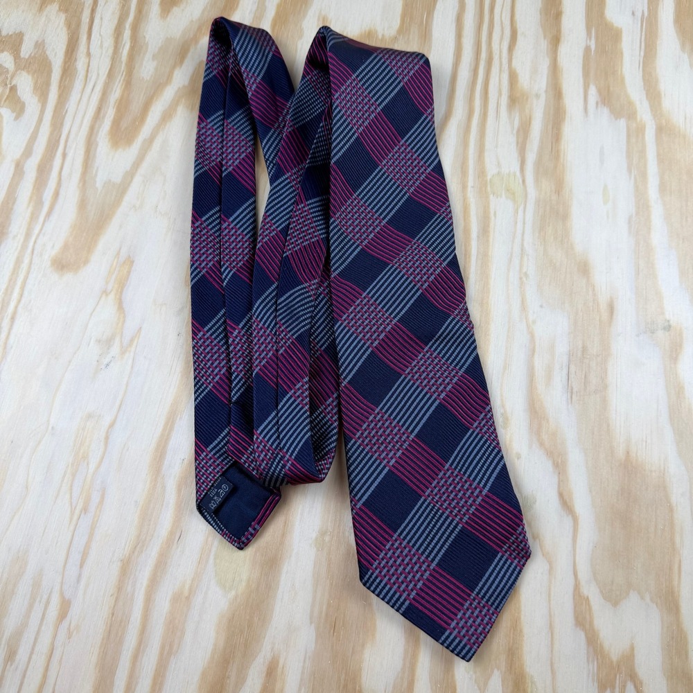 Burberry London Men Silk Tie Navy Blue Pink Grey Plaid Prorsum Knight Logo Italy